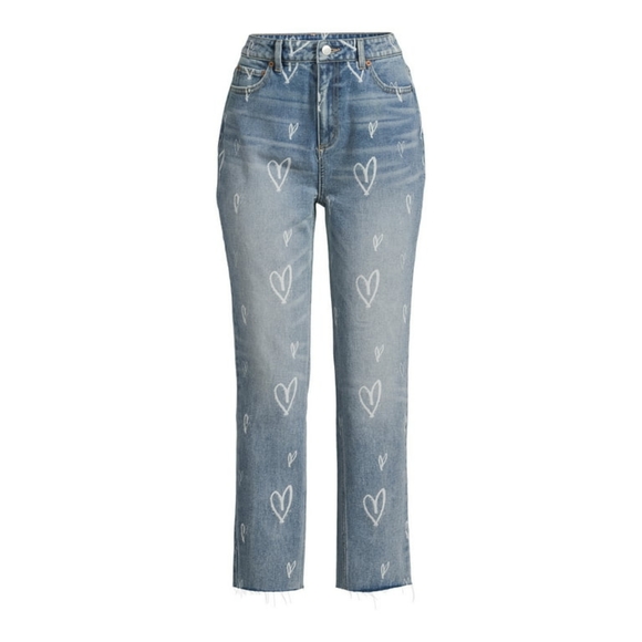 No Boundaries 9 Juniors Heart Straight High Rise Denim Jeans Cropped - Picture 4 of 7